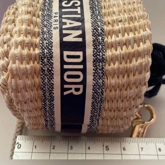 Dior Beige and Navy Mini straw Bag - Picture 6 of 8